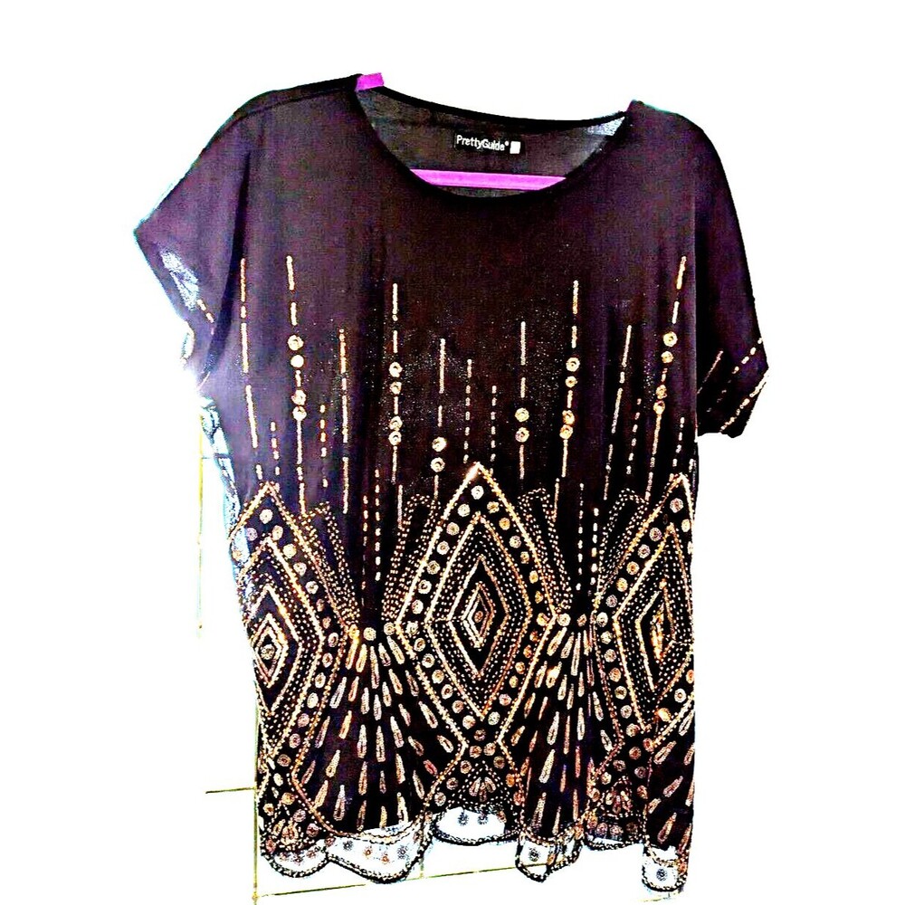 Pretty Guide XXL women's black embellished top preowned